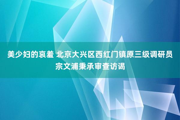 美少妇的哀羞 北京大兴区西红门镇原三级调研员宗文浦秉承审查访谒