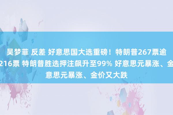 吴梦菲 反差 好意思国大选重磅！特朗普267票逾越哈里斯216票 特朗普胜选押注飙升至99% 好意思元暴涨、金价又大跌