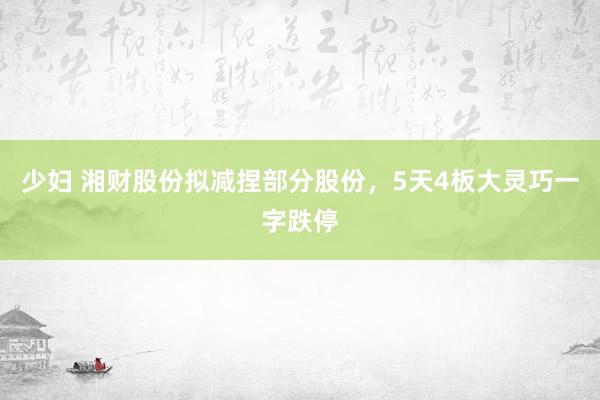 少妇 湘财股份拟减捏部分股份，5天4板大灵巧一字跌停