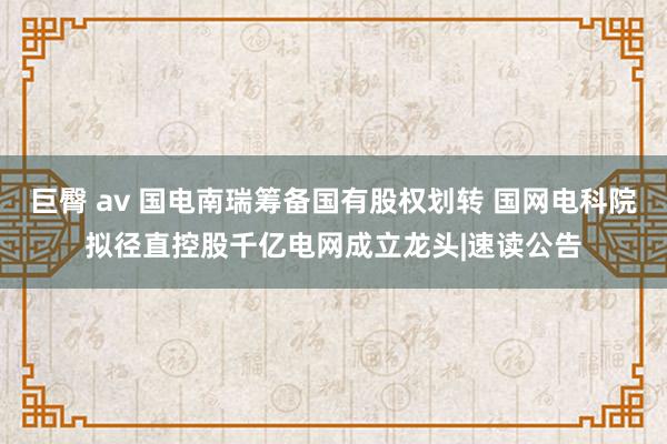 巨臀 av 国电南瑞筹备国有股权划转 国网电科院拟径直控股千亿电网成立龙头|速读公告